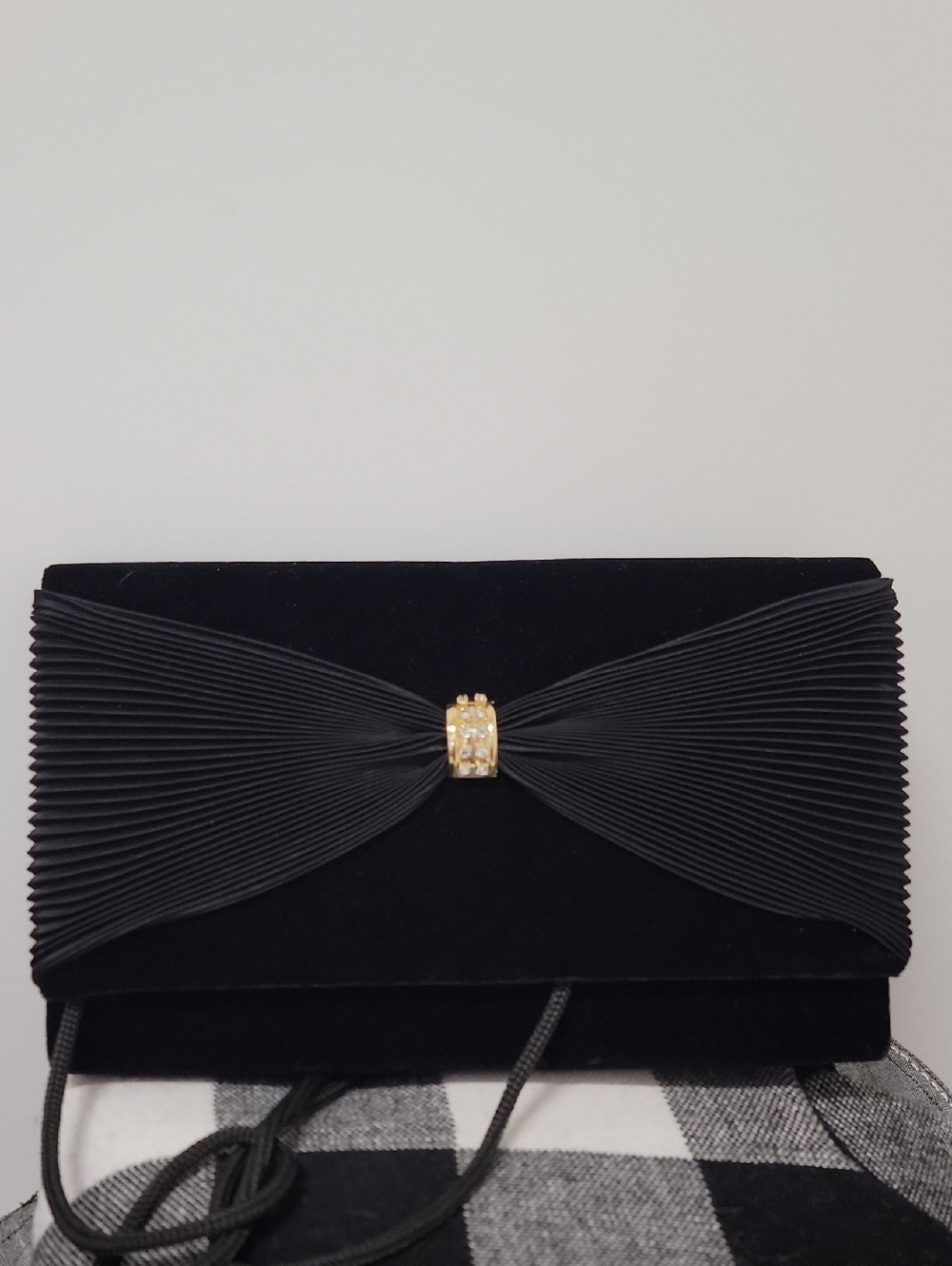 Elegant Black Velvet Bow Clutch with Gold Accent!  Nice!